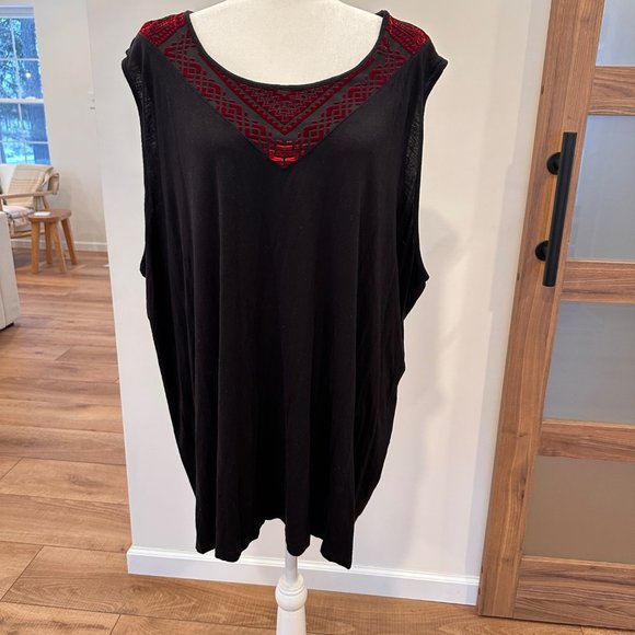 Catherines | Any Wear 5X 24 / 26W Black Red Burn Out Velvet Tank Top Layering Pc - Picture 1 of 5